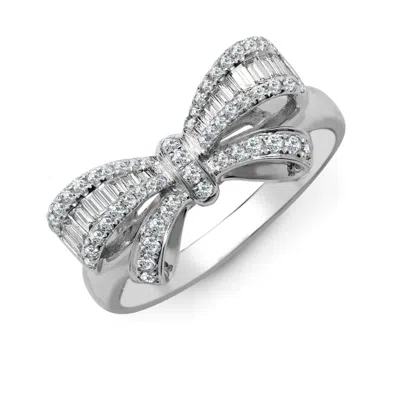 Cervin Blanc Women's Silver / White White Gold Diamond Round & Baguette Bow Ring In Multi