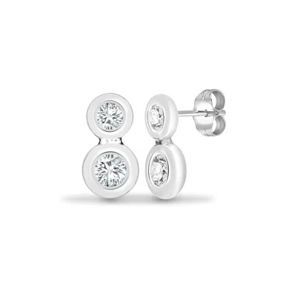 Cervin Blanc Women's Silver / White White Gold Two Diamonds Drop Earrings In Multi