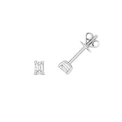 Cervin Blanc Women's Solitaire Diamond Emerald Cut Earring Studs In White Gold