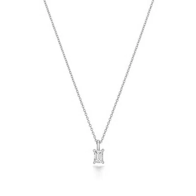 Cervin Blanc Women's Solitaire Diamond Emerald Cut Necklace In White Gold