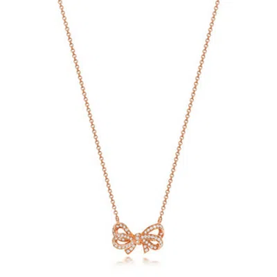 Cervin Blanc Women's White Diamond Ribbon Bow Necklace In Rose Gold