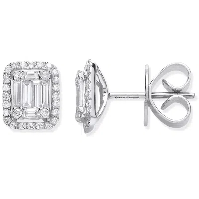 Cervin Blanc Women's White Gold Baguette & Brilliant Cut Diamond Rectangle Halo Earrings