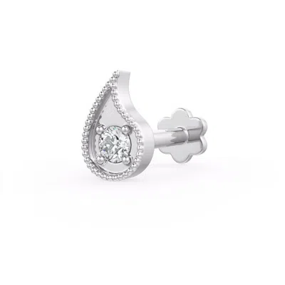 Cervin Blanc Women's White Gold Diamond Nose Pin Solitaire Set Paisley Piercing Flat Back Stud