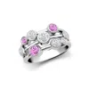 Cervin Blanc Women's White Gold Diamond Pink Sapphire Row Bubble Ring In White