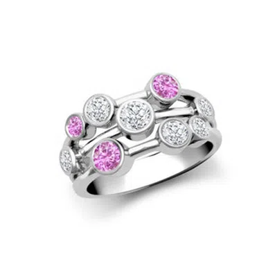 Cervin Blanc Women's White Gold Diamond Pink Sapphire Row Bubble Ring