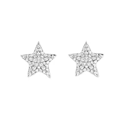 Cervin Blanc Women's White Gold Diamond Star Earrings