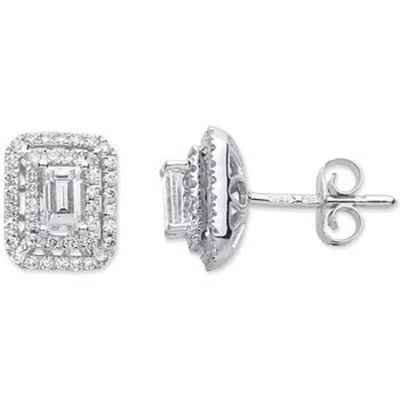 Cervin Blanc Women's White Gold Emerald Cut Rectangular Stud Near One Carat