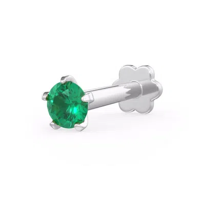 Cervin Blanc Women's White Gold Emerald Nose Pin Screwbacks Natural Gemstones Stud Nostril Piercing