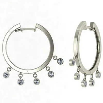 Cervin Blanc Women's White Gold Hoop Dewdrop Diamond Hoops