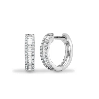 Cervin Blanc Women's White Gold Round & Baguette Diamond Earrings Hoops