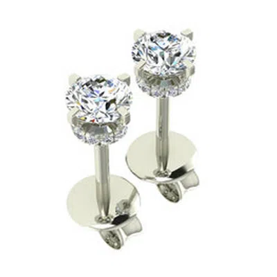 Cervin Blanc Women's White Gold Solitaire Diamond Earrings With Hidden Halo