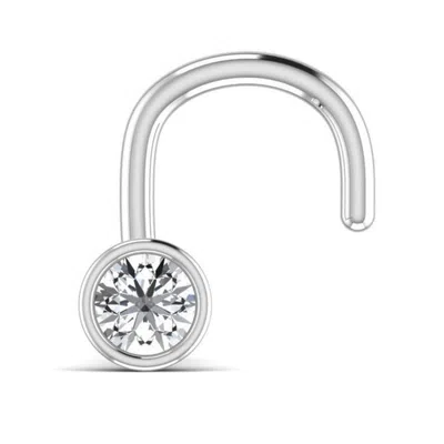 Cervin Blanc Women's White Gold Solitaire Diamond Nose Stud Pin Vs Piercing Bezel Set