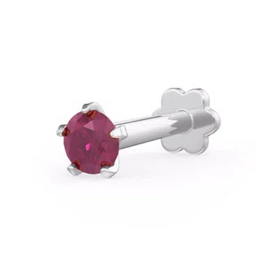 Cervin Blanc Women's White / Gold White Gold Ruby Nose Pin Screwbacks Gemstones Piercings Stud In Multi