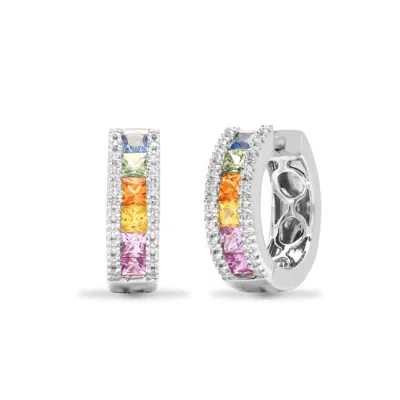 Cervin Blanc Women's White / Silver White Gold Diamond And Multi Coloured Sapphires Earrings