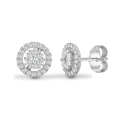 Cervin Blanc Women's White / Silver White Gold Diamond Cluster Stud Earrings Round Forty Points In Multi