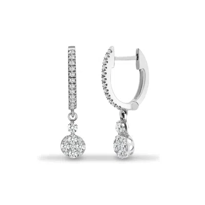 Cervin Blanc Women's White / Silver White Gold Diamond Earrings Daisy Drop Hoops Earrings In Multi