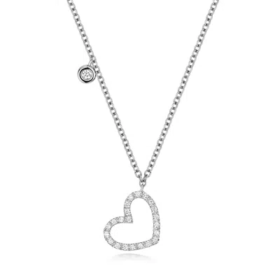 Cervin Blanc Women's White / Silver White Gold Diamond Heart Necklace Solitaire Charm In Multi