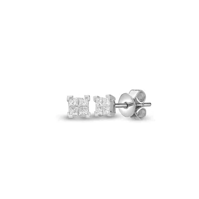 Cervin Blanc Women's White / Silver White Gold Diamond Princess Cut Stud Earrings In Multi