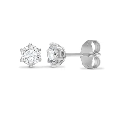 Cervin Blanc Women's White / Silver White Gold Six Claw Diamond Solitaire Stud Earring In Multi