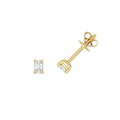 Cervin Blanc Women's White Solitaire Diamond Emerald Cut Earrings Studs In Yellow Gold