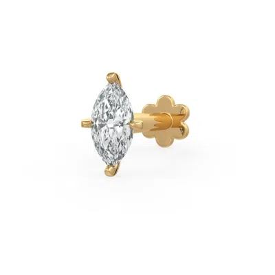 Cervin Blanc Women's White Yellow Gold Solitaire Diamond  Nose Stud Pin Marquise Cut Vs Piercing