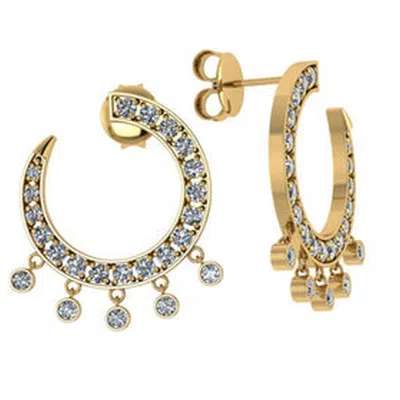 Cervin Blanc Women's Yellow Gold Curve Diamond Earrings - Front To Back.