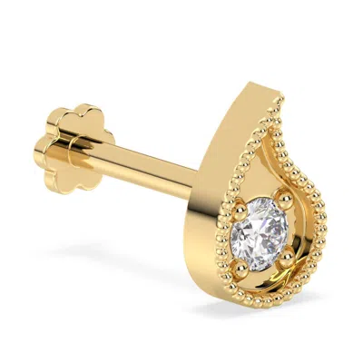 Cervin Blanc Women's Yellow Gold Diamond Nose Pin Solitaire Set Paisley Piercing Flat Back Stud