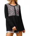 Ces Femme Animal Print Button Detail Top In Black In Black