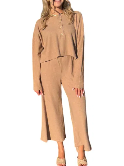 Ces Femme Ava Long Sleeve Top And Pants Set In Mocha In Brown
