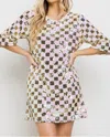 CES FEMME CHECKERBOARD SEQUIN MINI DRESS IN PINK