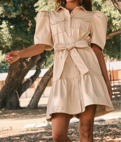 Ces Femme Faux Leather Tiered Dress In Beige In Neutral