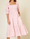 Ces Femme Gingham Smocked Midi Dress In Pink In Pink