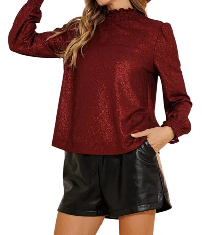 Ces Femme Glitter Fabric Holiday Blouse Top In Red