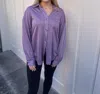 CES FEMME IT'S A LONG STORY GLITTER BUTTON DOWN SHIRT IN LAVENDER