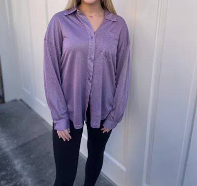 Ces Femme It's A Long Story Glitter Button Down Shirt In Lavender In Purple