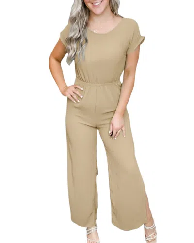 Ces Femme Kinda Busy Wide Side Leg Slit Jumpsuit In Coffee In Neutral
