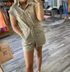 Ces Femme Leather Tie Waist Romper In Taupe