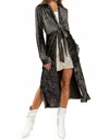 Ces Femme Mena Metallic Open Front Tie Long Duster In Olive Black In Black