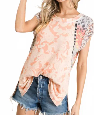 Ces Femme Paisley & Leopard Short Sleeve Top In Pink