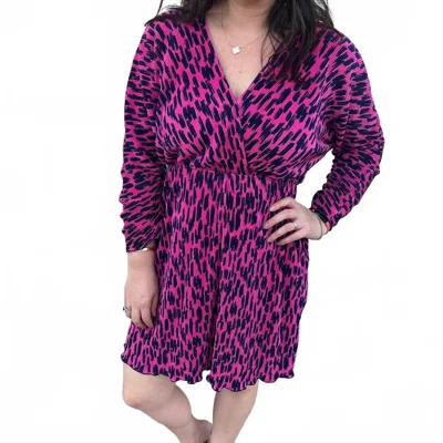 Ces Femme Print Rib Merrow Hem V-neck Mini Dress In Navy/pink In Purple