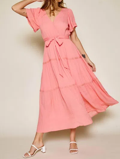 Ces Femme Ruffle Tiered Maxi Dress In Coral In Pink