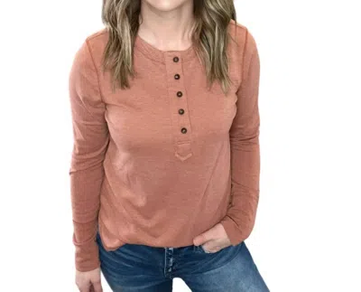 Ces Femme Short Lived Long Sleeve Henley Top In Rust In Multi