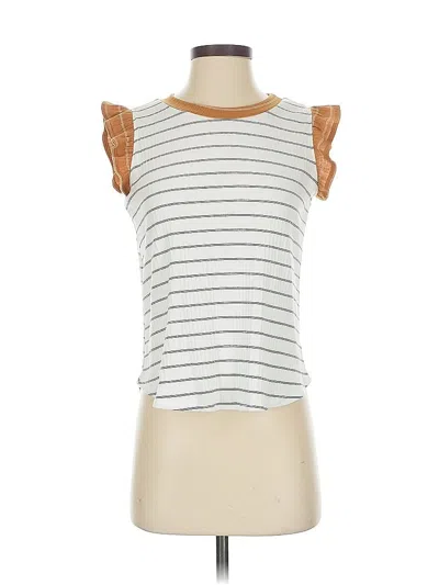 Pre-owned Ces Femme Sleeveless Top Tan Ruffles Neckline Tops In Brown