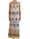 Ces Femme Strapless Maxi Dress In Mustard Navy In Multi