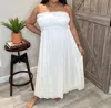 Ces Femme Strapless Smocked Top Midi Dress In Off White In White