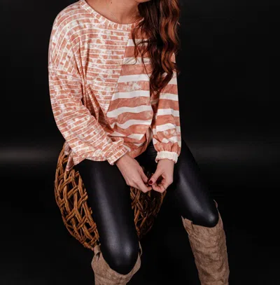 Ces Femme Sweet Side Long Sleeves Oversized Striped Top In Coral