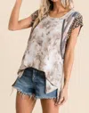 Ces Femme Tie Dye & Leopard Top In Tan In Multi