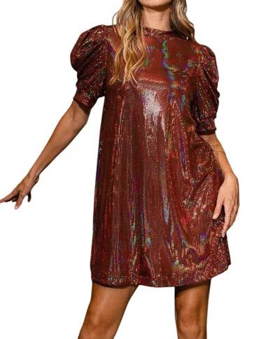 Ces Femme Trans Puff Sleeve Mini Dress In Red