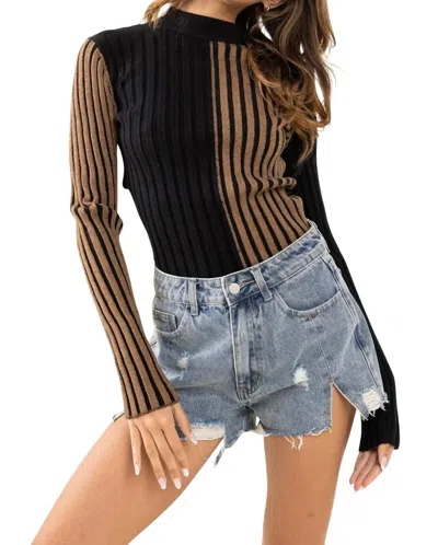 Ces Femme Two Tone Sweater In Black/mocha