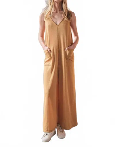 Ces Femme V-neck Sleeveless Wide Leg Jumpsuit In Mustard In Brown